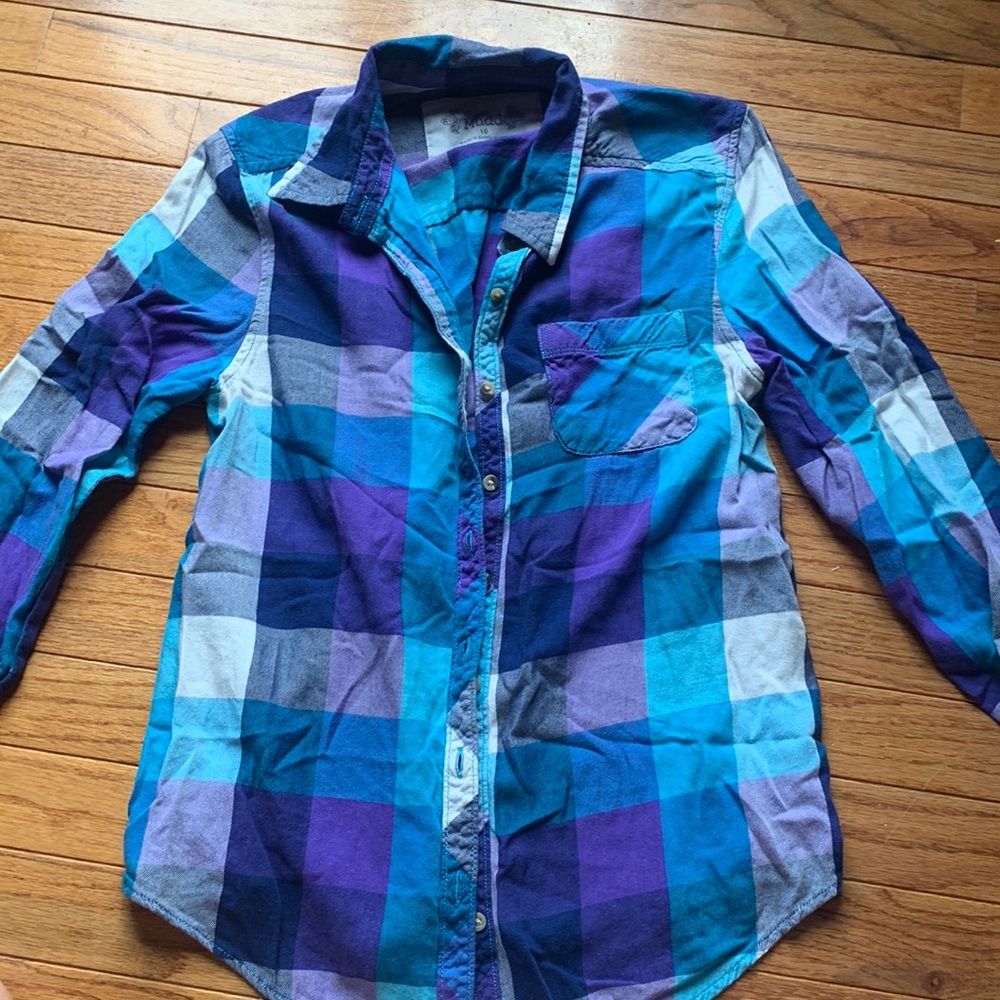 Mudd Blue and purple plaid button up